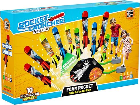Toys Rocket Launcher for Kids - Launch up to 100 Ft, 8 Multi-Color Foam Rockets & Adjustable Launch Stand, Kids Outdoor Toys, Age 3+ in Saudi Arabia