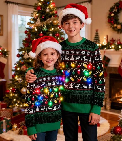 CuteMile Kids Boy Sweatly Christmas Sevents Size 5-14 Girls Light Up Xmas Sendents for Party in Kuwait