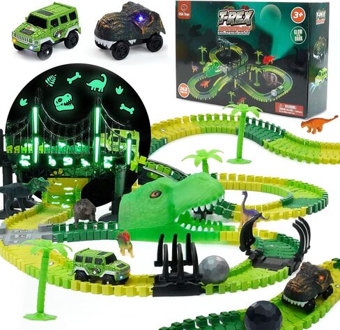 مسار سباق USA Toyz Zero-G Glow للأطفال - 150 قطعة يتوهج في الظلام مجموعة مسارات سباق مرنة مع أكواب شفط، فتحة سيارة، 2 أغطية سيارات لعبة جرافيتي، لعبة STEM مسارات سيارات LED للأولاد والبنات من سن 3 سنوات فما فوق in Saudi Arabia