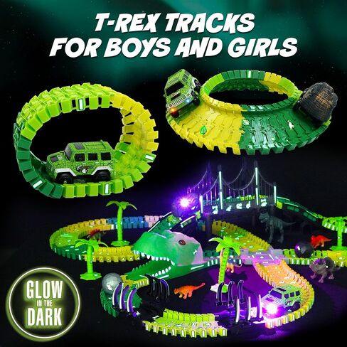 مسار سباق USA Toyz Zero-G Glow للأطفال - 150 قطعة يتوهج في الظلام مجموعة مسارات سباق مرنة مع أكواب شفط، فتحة سيارة، 2 أغطية سيارات لعبة جرافيتي، لعبة STEM مسارات سيارات LED للأولاد والبنات من سن 3 سنوات فما فوق in Saudi Arabia