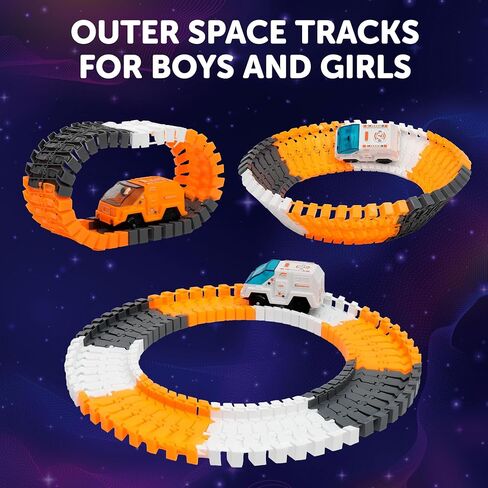 USA Toyz Galactic Race Tracks for Kids- 250pk Speedway Race Car Track Set with 225 Flexible Roads, 2 LED Toy Cars, Tunnels, Gate, Bridge, Intersection, Space Toys, STEM Building Toy for Boys and Girls in Saudi Arabia