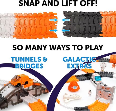 USA Toyz Galactic Race Tracks for Kids- 250pk Speedway Race Car Track Set with 225 Flexible Roads, 2 LED Toy Cars, Tunnels, Gate, Bridge, Intersection, Space Toys, STEM Building Toy for Boys and Girls in Saudi Arabia