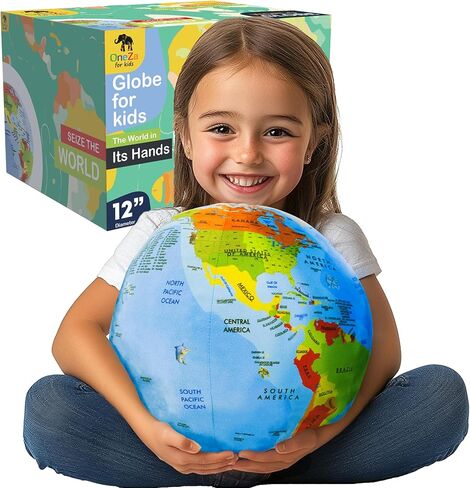 OneZa 12 "عالم ناعم للأطفال | ممتع وتعليمي، ملون بشكل مرح مع أسطورة الولايات المتحدة والمقاطعات الكندية | كرة أرضية تفاعلية للتعلم من خلال اللعب | الجغرافيا لألعاب الأطفال in Kuwait