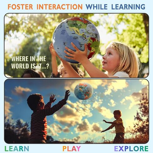 OneZa 12 "عالم ناعم للأطفال | ممتع وتعليمي، ملون بشكل مرح مع أسطورة الولايات المتحدة والمقاطعات الكندية | كرة أرضية تفاعلية للتعلم من خلال اللعب | الجغرافيا لألعاب الأطفال in Kuwait