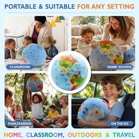 OneZa 12 "عالم ناعم للأطفال | ممتع وتعليمي، ملون بشكل مرح مع أسطورة الولايات المتحدة والمقاطعات الكندية | كرة أرضية تفاعلية للتعلم من خلال اللعب | الجغرافيا لألعاب الأطفال in Kuwait