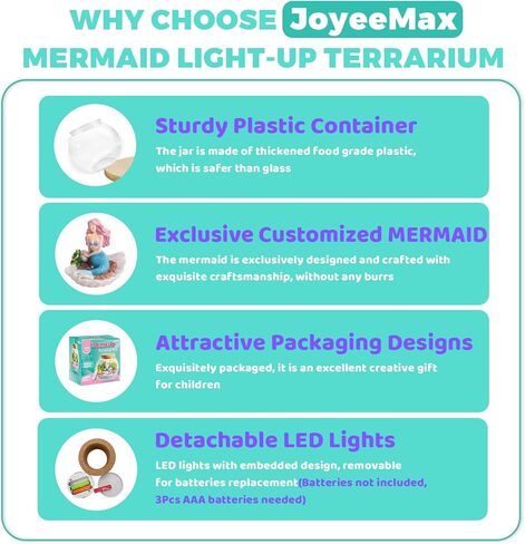 Mermaid Light-Up Terrarium Kit for Kids - LED Night Light Birthday Gift for Girls Ages 4 5 6 7 8-12 Year Old - Mermaid Toys for Girls - DIY Arts and Crafts Kit for Kids in Kuwait