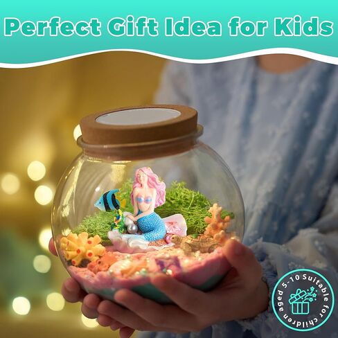 Mermaid Light-Up Terrarium Kit for Kids - LED Night Light Birthday Gift for Girls Ages 4 5 6 7 8-12 Year Old - Mermaid Toys for Girls - DIY Arts and Crafts Kit for Kids in Kuwait