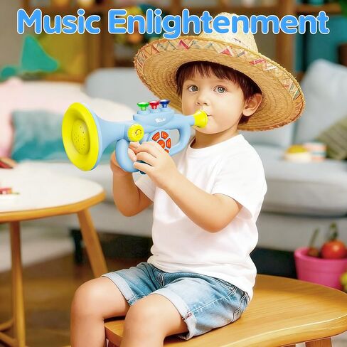 Generic لعبة البوق الموسيقي للأطفال الصغار - لعبة آلة التنوير الموسيقية، تطور الموسيقى، للأولاد والبنات للأعمار 3 4 5 6 7 8، أزرق in Kuwait