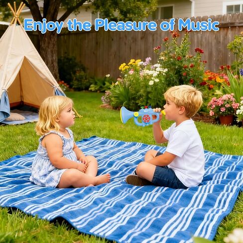 Generic لعبة البوق الموسيقي للأطفال الصغار - لعبة آلة التنوير الموسيقية، تطور الموسيقى، للأولاد والبنات للأعمار 3 4 5 6 7 8، أزرق in Kuwait