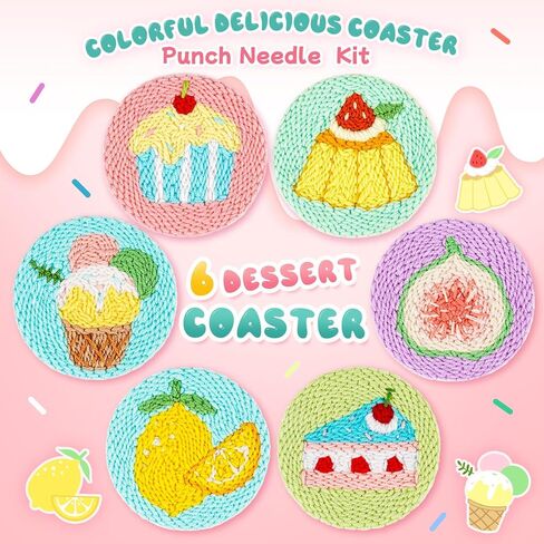 Punch Needle kit-6,Embroidery kit for Beginners,Punch Needle Kits Adults Beginner,Needles, Curved Scissors, a Tool Storage Box, Yarn, Easy-to-Follow Instructions, and Tutorial Videos-Fruit Dessert in Kuwait