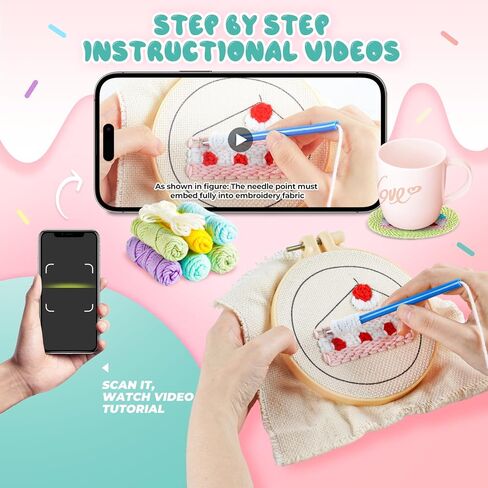 Punch Needle kit-6,Embroidery kit for Beginners,Punch Needle Kits Adults Beginner,Needles, Curved Scissors, a Tool Storage Box, Yarn, Easy-to-Follow Instructions, and Tutorial Videos-Fruit Dessert in Kuwait