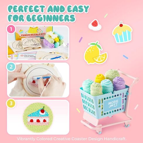 Punch Needle kit-6,Embroidery kit for Beginners,Punch Needle Kits Adults Beginner,Needles, Curved Scissors, a Tool Storage Box, Yarn, Easy-to-Follow Instructions, and Tutorial Videos-Fruit Dessert in Kuwait