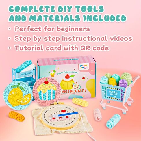 Punch Needle kit-6,Embroidery kit for Beginners,Punch Needle Kits Adults Beginner,Needles, Curved Scissors, a Tool Storage Box, Yarn, Easy-to-Follow Instructions, and Tutorial Videos-Fruit Dessert in Kuwait