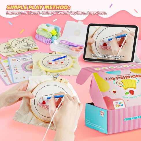 Punch Needle kit-6,Embroidery kit for Beginners,Punch Needle Kits Adults Beginner,Needles, Curved Scissors, a Tool Storage Box, Yarn, Easy-to-Follow Instructions, and Tutorial Videos-Fruit Dessert in Kuwait