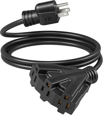 DEWENWILS 10 FT Outdoor Tri-Tap Extension Cord Splitter, Weatherproof 16/3 SJTW Power Cable for Holiday Decoration and Landscaping String Lights, ETL Listed, Pack of 2, Black in Kuwait