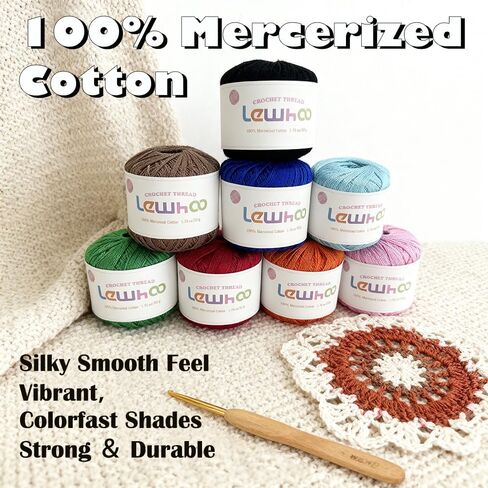خيط كروشيه، 8 كرات غزل لؤلؤية للكروشيه، خيط تطريز قطن مرسيريزد 100% مقاس 10، غزل قطن دانتيل مطرز يدويًا in Kuwait