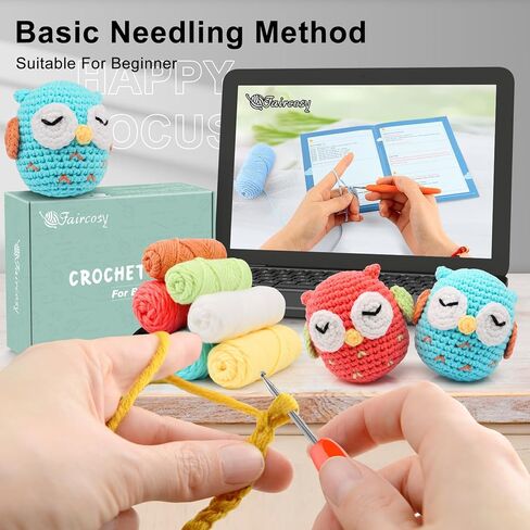 Faircosy Crochet Animals Kit for Beginners: Learn to Crochet Cats with Yarn, Hooks & Video Tutorials - DIY Amigurumi Starter Box - Perfect Christmas Holiday Gift for Teens & Adults in Saudi Arabia