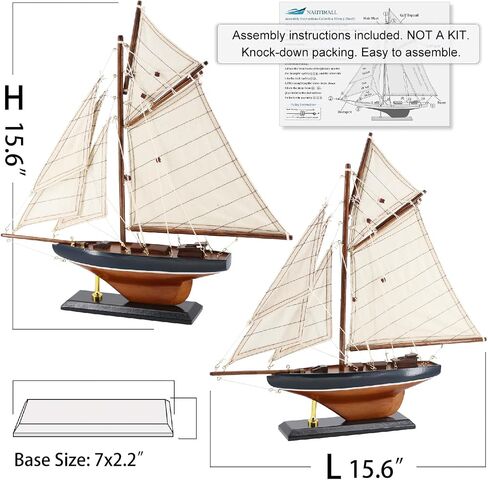NAUTIMALL 16" Wooden Sailboat Decor Classic Columbia America's Cup Ship Model Nautical Yacht Gift for Son (SB28-BlueWhite) in Kuwait