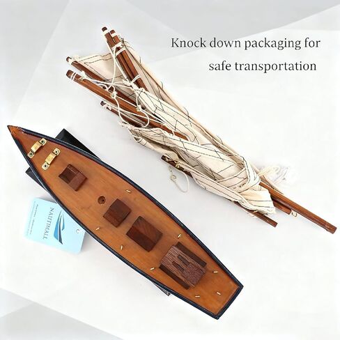 NAUTIMALL 16" Wooden Sailboat Decor Classic Columbia America's Cup Ship Model Nautical Yacht Gift for Son (SB28-BlueWhite) in Kuwait