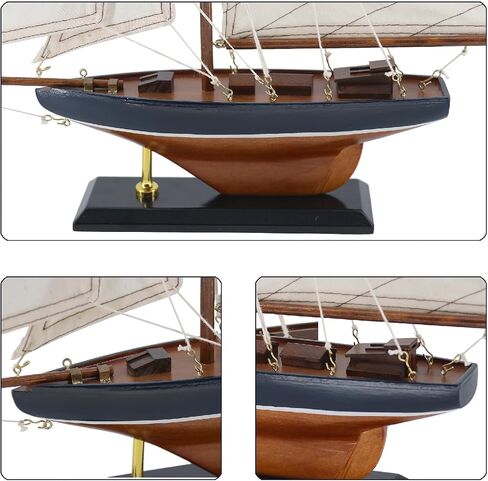 NAUTIMALL 16" Wooden Sailboat Decor Classic Columbia America's Cup Ship Model Nautical Yacht Gift for Son (SB28-BlueWhite) in Kuwait
