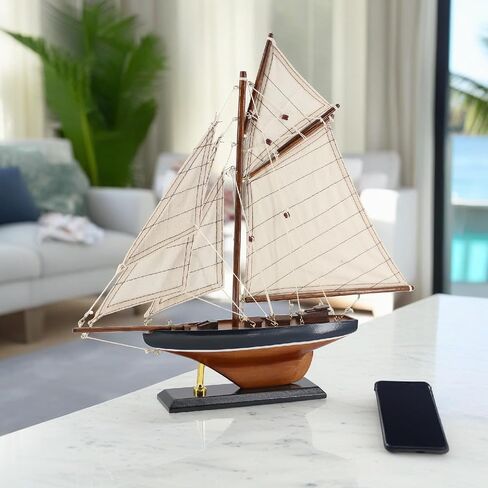 NAUTIMALL 16" Wooden Sailboat Decor Classic Columbia America's Cup Ship Model Nautical Yacht Gift for Son (SB28-BlueWhite) in Kuwait