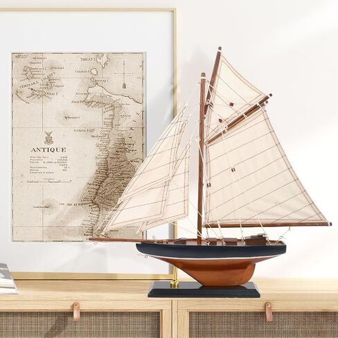 NAUTIMALL 16" Wooden Sailboat Decor Classic Columbia America's Cup Ship Model Nautical Yacht Gift for Son (SB28-BlueWhite) in Kuwait
