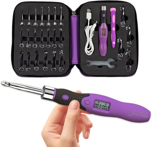 Upgraded Counting Crochet Hook Set - 24-in-1 Interchangeable Hooks Kit - Light Up, Digital Stitch & Row Counter- No Need to Move Fingers- Ergonomic for Arthritic Hands - Cool Gift in Saudi Arabia