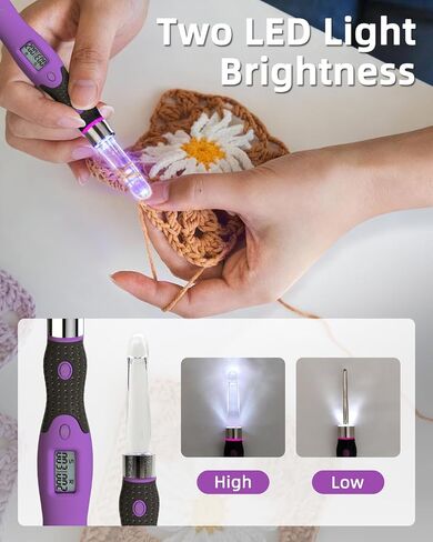 Upgraded Counting Crochet Hook Set - 24-in-1 Interchangeable Hooks Kit - Light Up, Digital Stitch & Row Counter- No Need to Move Fingers- Ergonomic for Arthritic Hands - Cool Gift in Saudi Arabia