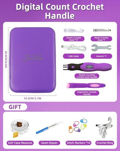 Upgraded Counting Crochet Hook Set - 24-in-1 Interchangeable Hooks Kit - Light Up, Digital Stitch & Row Counter- No Need to Move Fingers- Ergonomic for Arthritic Hands - Cool Gift in Saudi Arabia