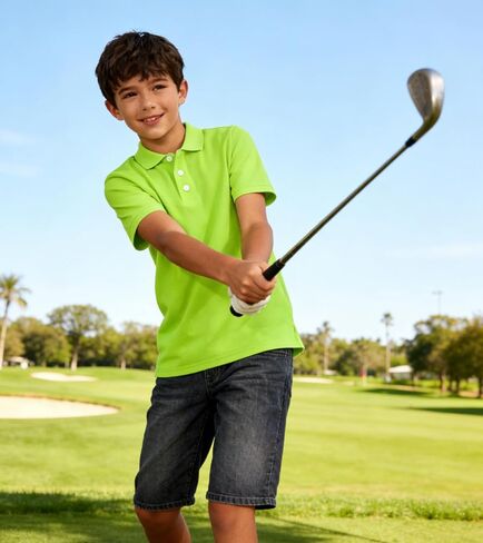 Uideazone Boys Polo Polo قمصان جافة Fit Performance Golf Sleeve Short Disual School Uniform Size 5-14 in Kuwait