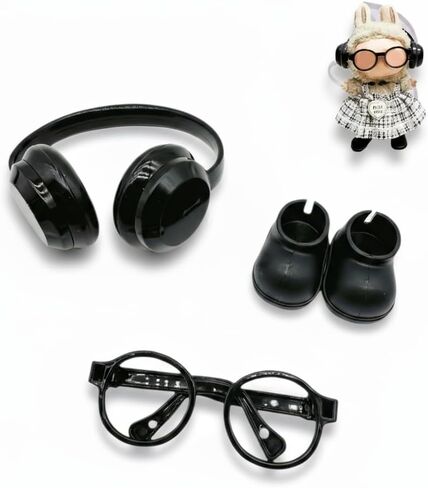 Doll Accessories Set for 15cm/17cm Dolls - Mini Glasses, Headphones & Mini Doll Shoes Compatible with Labubu,Doll Dress Up Costume Supplies in Kuwait