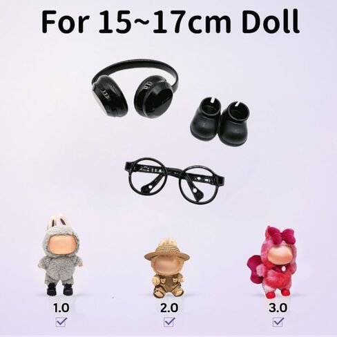 Doll Accessories Set for 15cm/17cm Dolls - Mini Glasses, Headphones & Mini Doll Shoes Compatible with Labubu,Doll Dress Up Costume Supplies in Kuwait