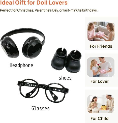 Doll Accessories Set for 15cm/17cm Dolls - Mini Glasses, Headphones & Mini Doll Shoes Compatible with Labubu,Doll Dress Up Costume Supplies in Kuwait