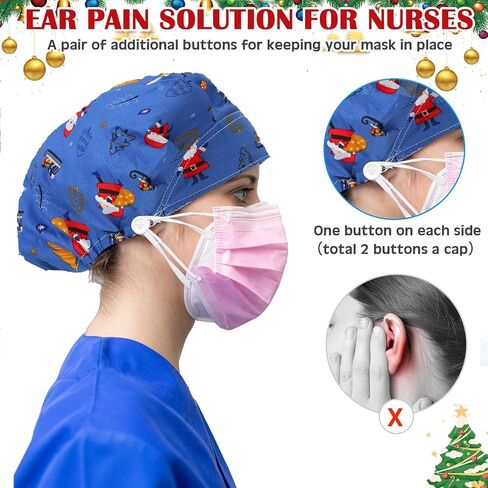 Liitrsh 12 PCS Halloween Ponytail Cap Cap Bouffant Scrub Cap مع زر وقبعة عمل قابلة للتعديل in Saudi Arabia