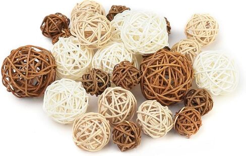 27 Pcs Rattan Balls Decorative Balls with Natural Woven Texture, Wicker Orbs for Vase Fillers, Decorative Balls for Bowls,Table Decor, Wedding Party Decoration in Kuwait