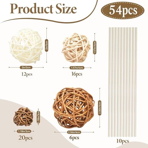 27 Pcs Rattan Balls Decorative Balls with Natural Woven Texture, Wicker Orbs for Vase Fillers, Decorative Balls for Bowls,Table Decor, Wedding Party Decoration in Kuwait