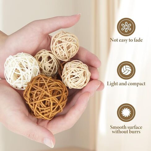 27 Pcs Rattan Balls Decorative Balls with Natural Woven Texture, Wicker Orbs for Vase Fillers, Decorative Balls for Bowls,Table Decor, Wedding Party Decoration in Kuwait