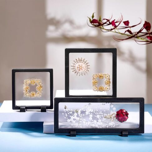 3PCS 3D Transparent Floating Frame with Stand, Challenge Coin Display Holder, Floating Display Case for Jewelry, Medals, Specimens, Small Items, Fossils Rocks,7.1 x 7.1 inch in Saudi Arabia