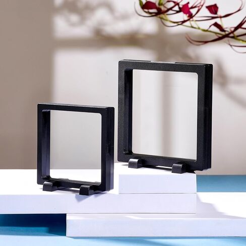 3PCS 3D Transparent Floating Frame with Stand, Challenge Coin Display Holder, Floating Display Case for Jewelry, Medals, Specimens, Small Items, Fossils Rocks,7.1 x 7.1 inch in Saudi Arabia