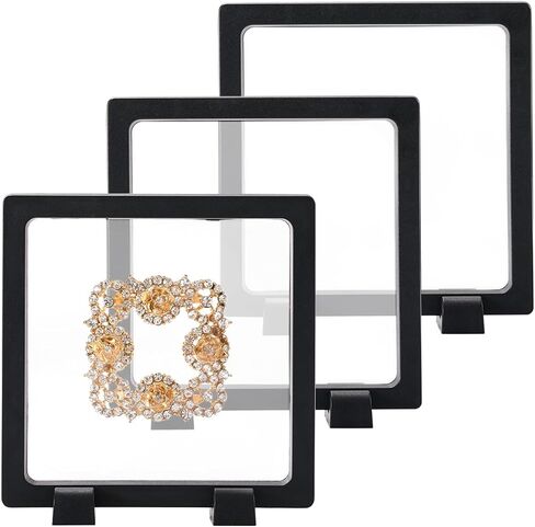 3PCS 3D Transparent Floating Frame with Stand, Challenge Coin Display Holder, Floating Display Case for Jewelry, Medals, Specimens, Small Items, Fossils Rocks,7.1 x 7.1 inch in Saudi Arabia