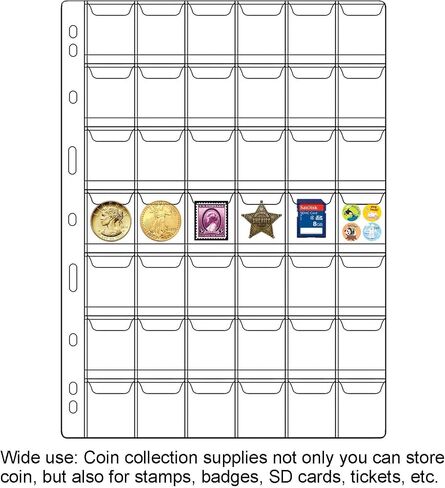 22 Sheets Coin Pages for Collectors, Standard 9-Hole Coin Collection Pages fit Most Binder, Coin Collecting Supplies (22 Sheets - 42 Pocket) in Kuwait
