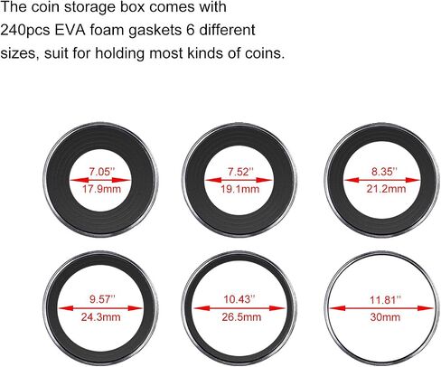 120pcs 30mm Coin Capsules & Holders, 6 Sizes (17.9-30mm), Black Plastic Storage Box for Collectors in Saudi Arabia