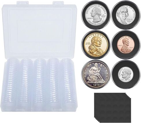 120pcs 30mm Coin Capsules & Holders, 6 Sizes (17.9-30mm), Black Plastic Storage Box for Collectors in Saudi Arabia