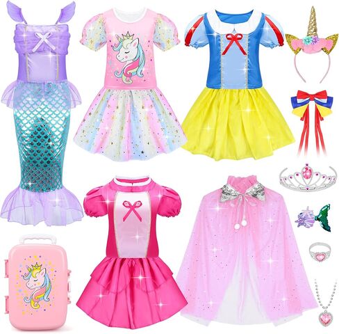 15 Pcs Princess Dress Up Clothes for Little Girl Role Play Costume Gift Set, Princess Mermaid Pretent Play Outfit Toys for Toddler Girls, Cosplay Birthday Party Gifts for Girls Age 3 4 5 6 7+ Year Old in Saudi Arabia