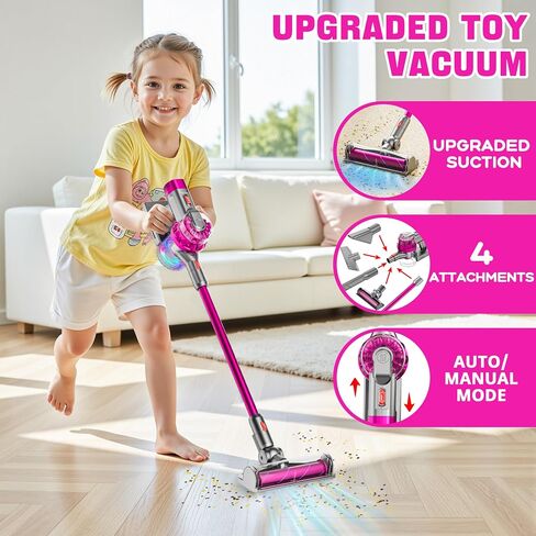 4-in-1 Kids Toy Vacuum That Works with Suction, Electric Toy Toddler Vacuum Cleaner for Children Ages 3 4 5 6+ Girls & Boys, Toddlers Toys Cleaning Set for Pretend Play (Rose Red) in Saudi Arabia
