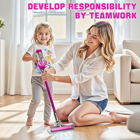 4-in-1 Kids Toy Vacuum That Works with Suction, Electric Toy Toddler Vacuum Cleaner for Children Ages 3 4 5 6+ Girls & Boys, Toddlers Toys Cleaning Set for Pretend Play (Rose Red) in Saudi Arabia