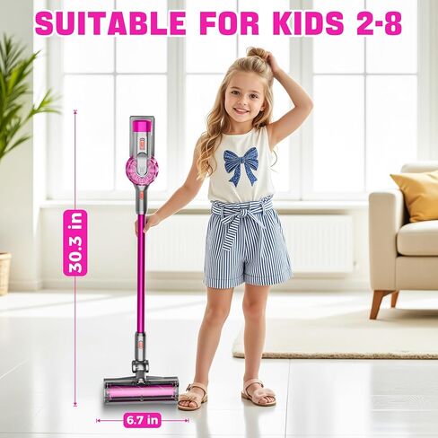 4-in-1 Kids Toy Vacuum That Works with Suction, Electric Toy Toddler Vacuum Cleaner for Children Ages 3 4 5 6+ Girls & Boys, Toddlers Toys Cleaning Set for Pretend Play (Rose Red) in Saudi Arabia
