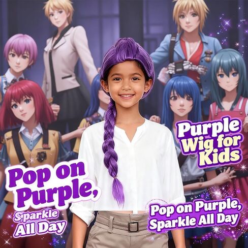 Purple Braid Wig for Kids Girls Light Purple Wig Long Braids Wigs Hair Cosplay Costume Party Wigs 12 Years Old or Up in Saudi Arabia