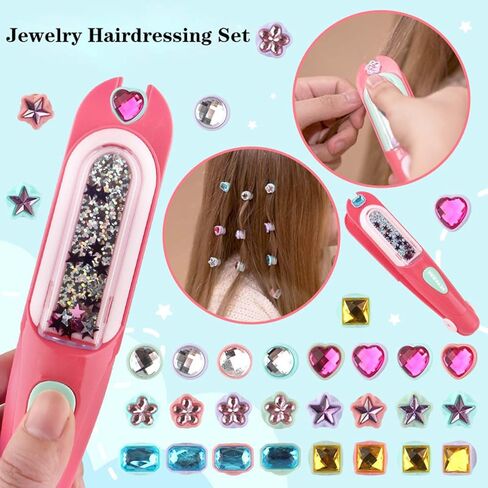 Hair Gem Stamper Kit, Hair Gems for Girls, Bling Hair Jewels for Girls Toys,Hair Styling Tool with Reusable Shining Diamonds,Birthday Arts & Crafts Gift for 5-12 Year Old Girl in Kuwait