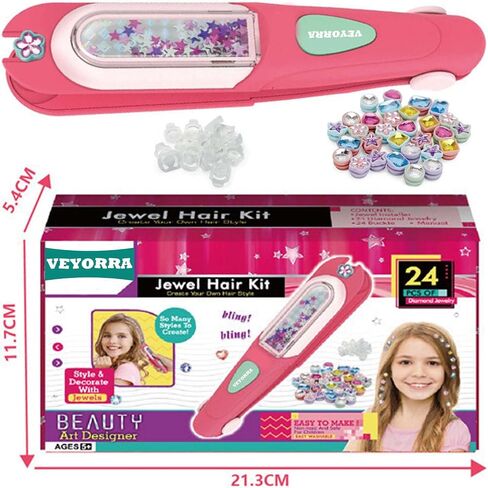 Hair Gem Stamper Kit, Hair Gems for Girls, Bling Hair Jewels for Girls Toys,Hair Styling Tool with Reusable Shining Diamonds,Birthday Arts & Crafts Gift for 5-12 Year Old Girl in Kuwait